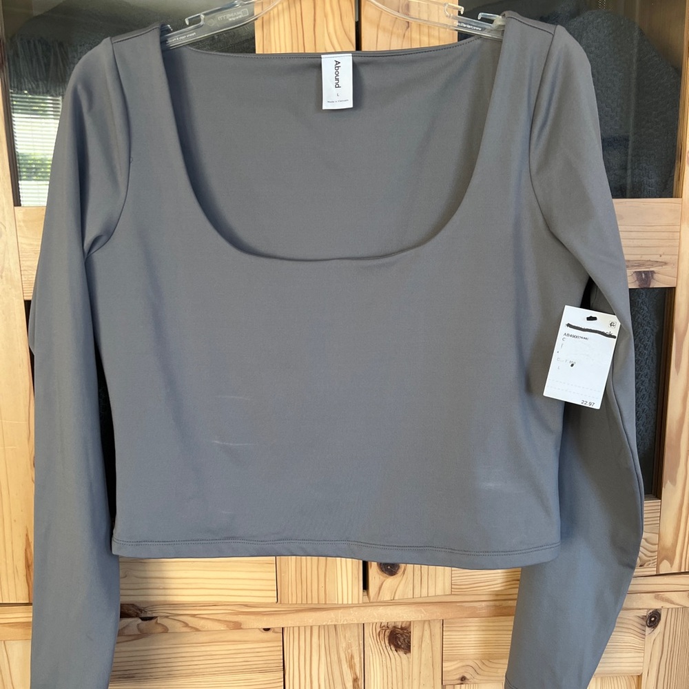 Abound Gray Fitted Crop Long Sleeve Double Layer Shirt